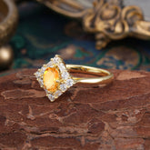 1 Carat Oval Cut Vintage Cluster Citrine Engagement Ring